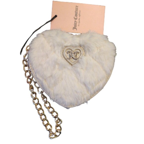 Juicy Couture Handbags - Juicy Couture Fuzzy Angel Get Cozy Heart Zip Around Wristlet Gold tone hardware